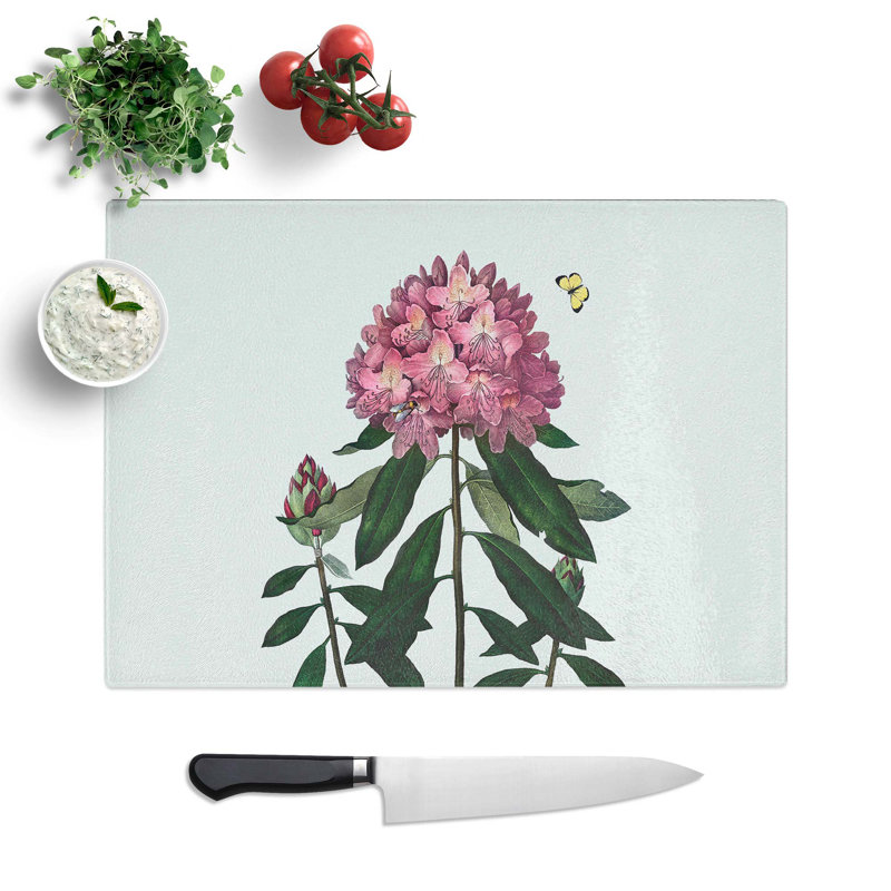 Tempered Glass Butterfly and Rhododendrons Chopping Board, 39 cm W x 28.5 cm L