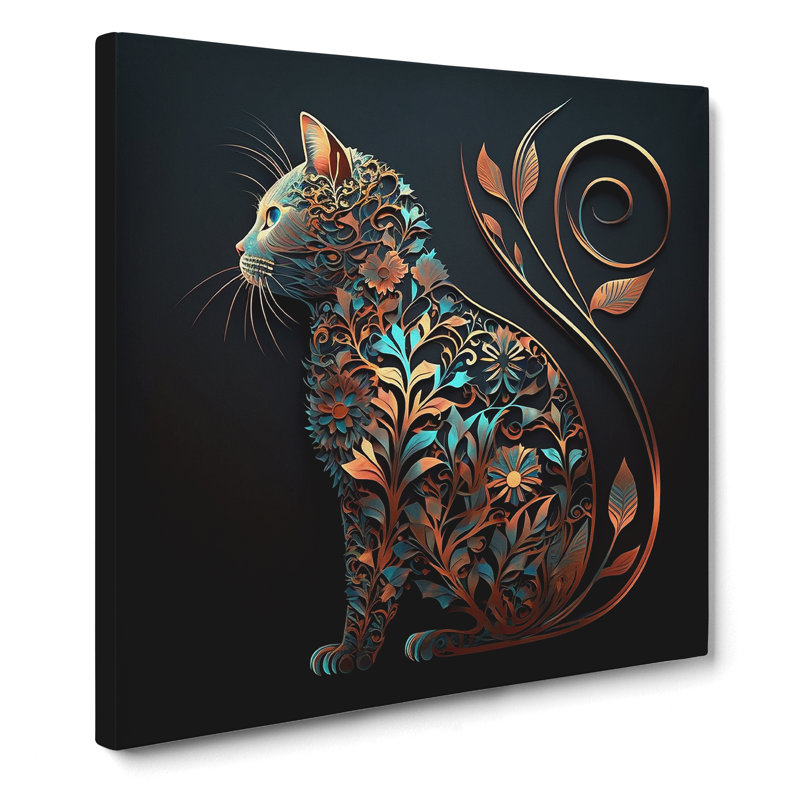Cat Ornamental Art - Wrapped Canvas, 50cm H x 50cm W x 3cm D