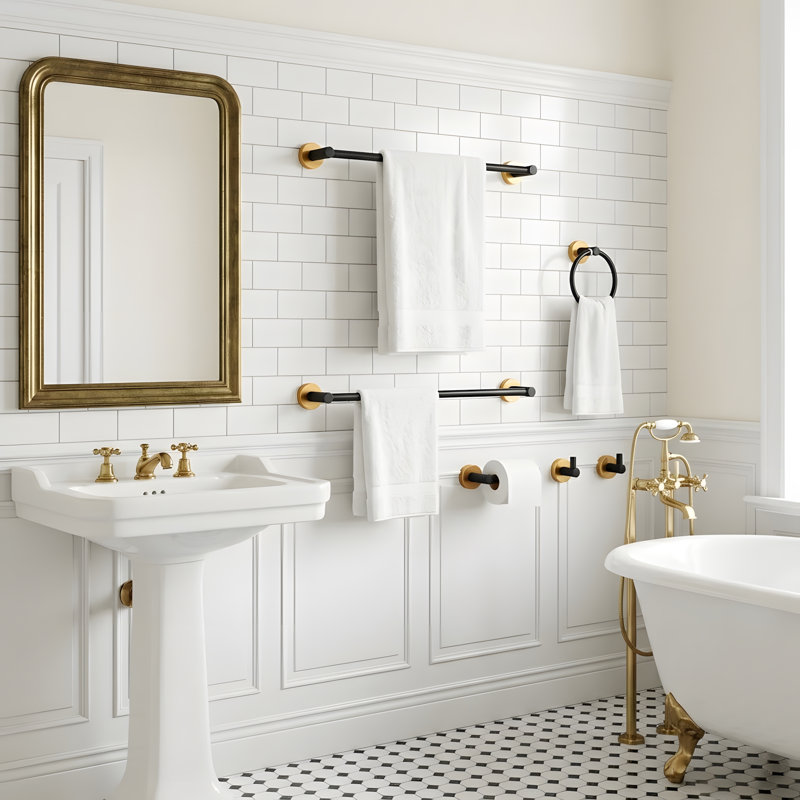 Ensemble de quincaillerie de salle de bain pour salle de bain, ensemble de barre à serviettes 6 pièces en aluminium brossé doré Thumin Space