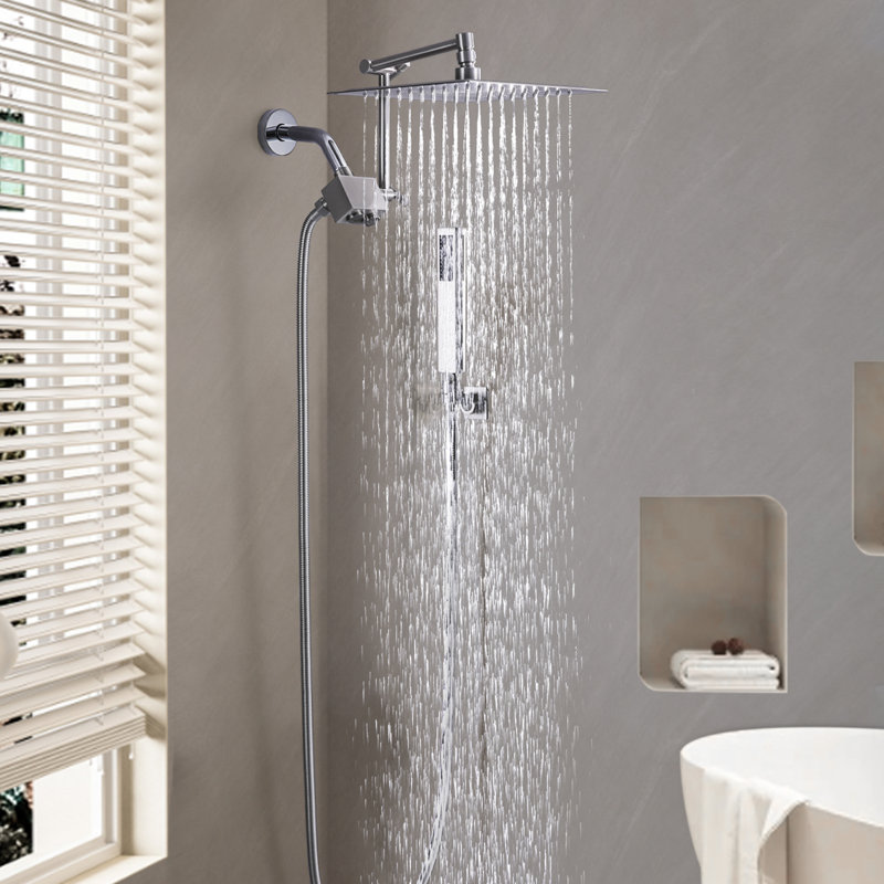 10 Inch All Metal Rainfall Shower Head With Handheld Combo, High Pressure Dual Rain Shower Head Spray, Push Button Switches, Adjustable Extension Arm, Brushed Nickel