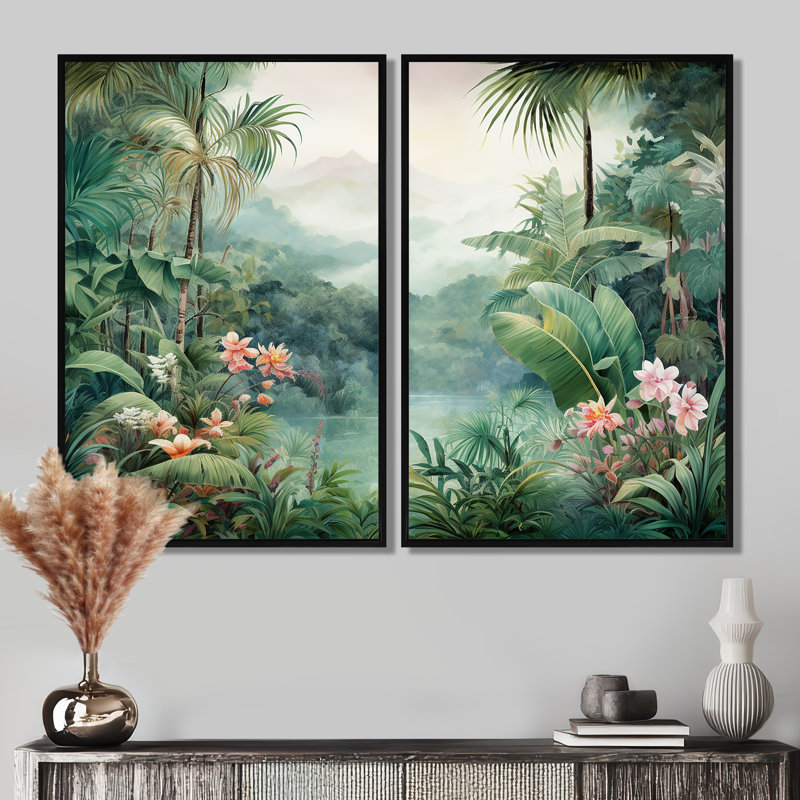 Art tropical, jungle tropicale, Impression encadrée flottante, Noir, H 36 po x l 48 po