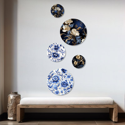 Acton - Floral Floral Round Wall Art Set Of 5