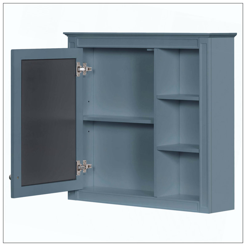 Armoire à pharmacie murale à miroir 3 tablettes ouvertes, Bleu