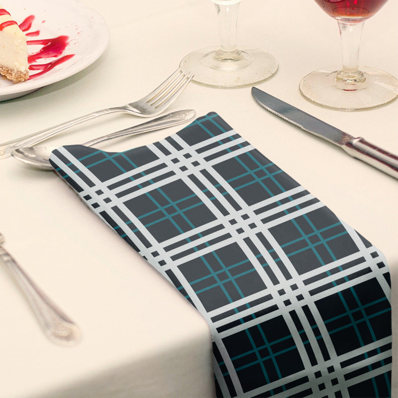 Plaid Square Napkin, Black/Teal/White, 22" x 22", Polyester