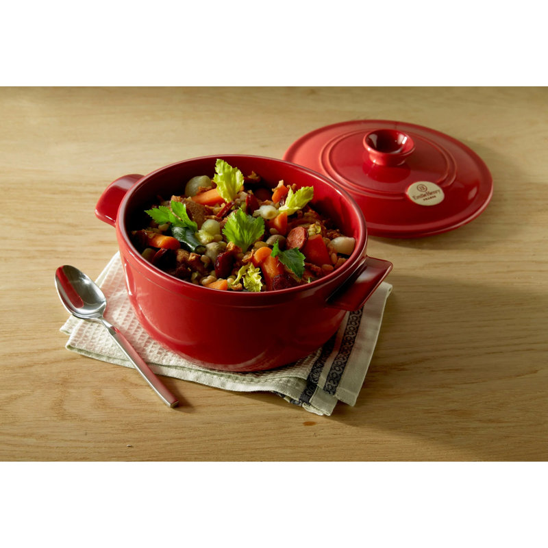 Emile Henry Ceramic Finish Flame Round Stewpot Dutch Oven, 4.2 Quart, Charcoal, 4 quarts , Charcoal