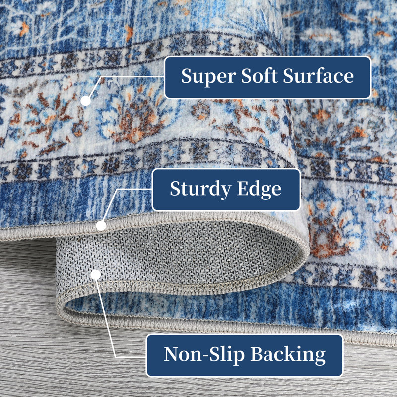 Retro Bohemia Aesthetics Distressed Rug Machine Washable Indoor Low Pile Non Slip Area Rug for Living Room Bedroom Stain Resistant Non-Shedding Durable Carpet Soft Floor Mat Room Decor