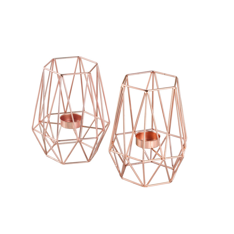Echtwerk Teelicht Kerzenhalter Set, Geometrisches Design, Votiv Kerzenhalter, Tischdeko, 9,5 x 9,5 x 17 cm, Copper