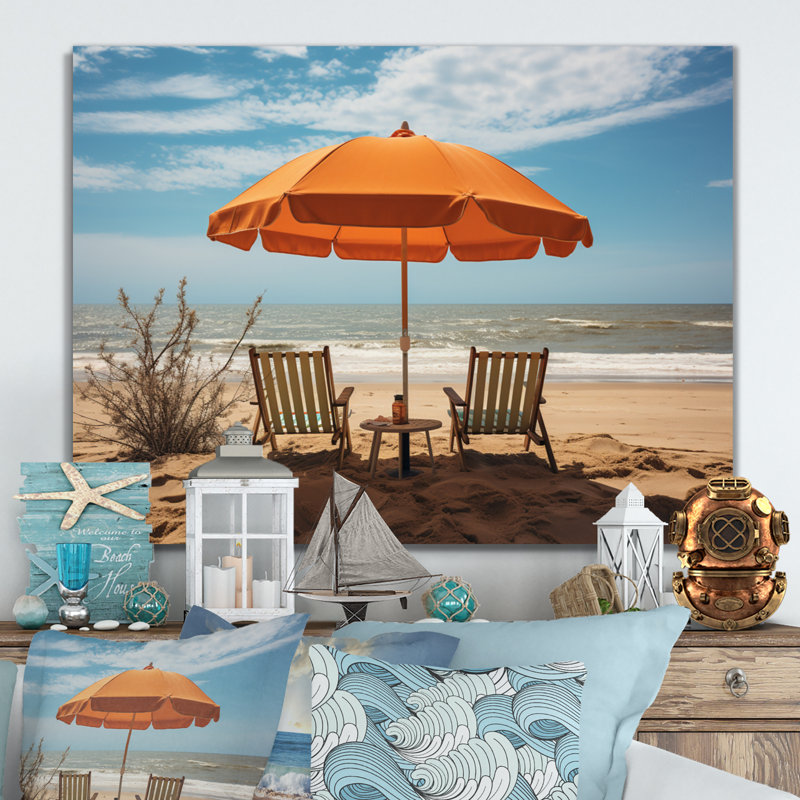 Orange Beach Chairs III - Décoration murale nautique et plage en métal, H 12 po x l 20 po x P 1 po