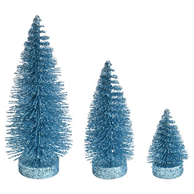 3"-5"-7" Baby Blue Glitt Oval Tree 3/Set