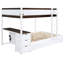 Lit superposé blanc + noyer avec lit gigogne simple, bureau fonctionnel, rangement et prises de courant - Blanc + noyer