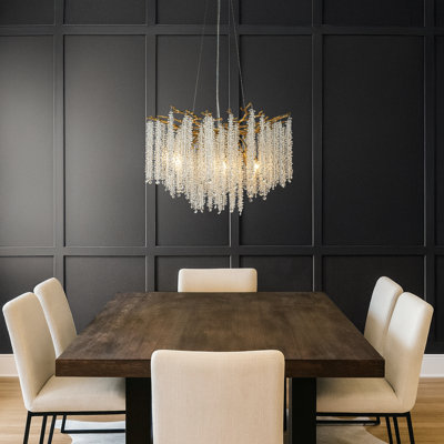 Luminaire suspendu moderne de style lustre en cristal de 25 po de style branche de laiton antique à 6 lumières pour salle à manger, salon et entrée de chambre à coucher
