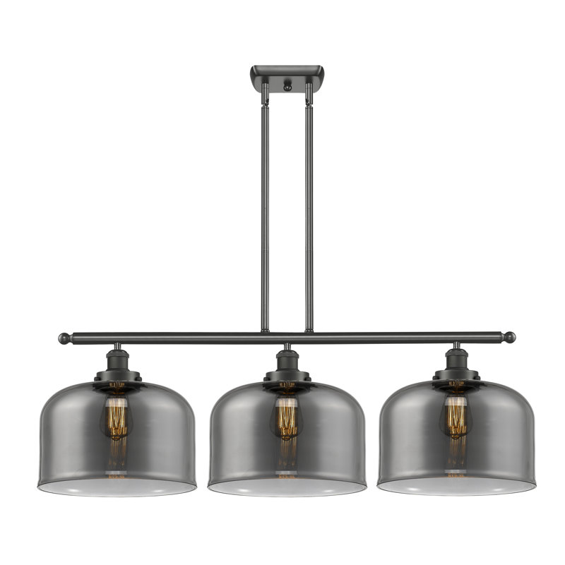 Luminaire suspendu linéaire à 3 lumières pour îlot de cuisine Lattimer, Plaqué couleur fumée, Ampoule non incluse