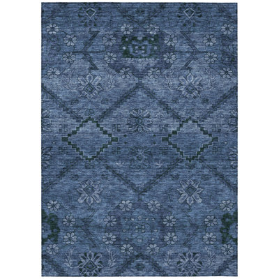 HomeRoots 3' X 5' Navy Blue And Denim Blue Floral Washable Indoor Outdoor Area Rug