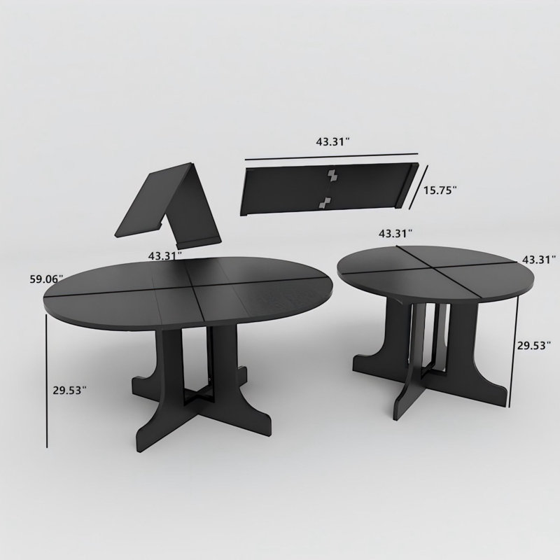7 Pieces Modern Farmhouse Natural Round Dining Set with Mid-Century High Back Dining Chair Set for 6, Black, Gray