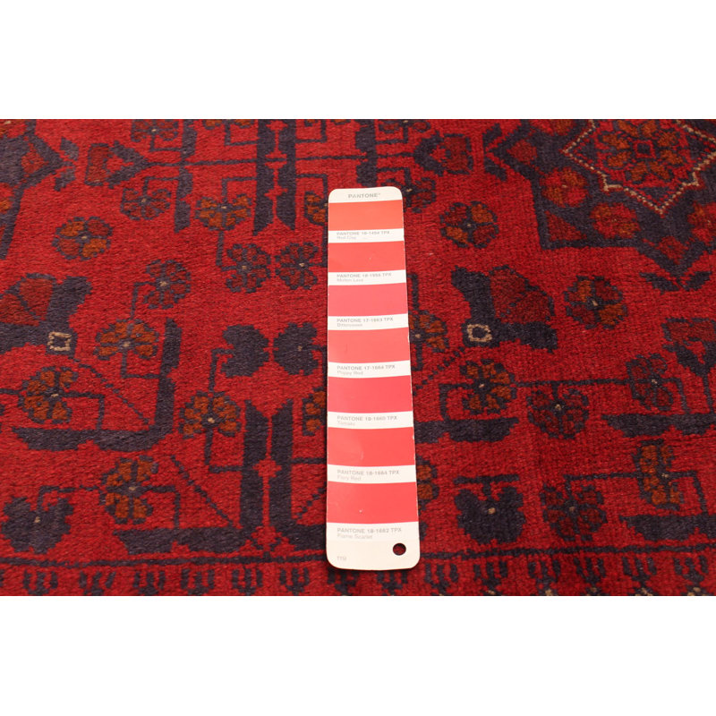 Tapis rouge en laine noué à la main de conception unique 5 pi x 6 pi 7 po Iokepa