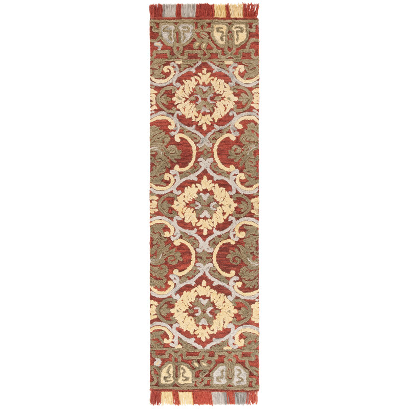 Blossom Tufted Wool/Cotton Performance Floral Rug in Gold/Red, Runner 2'3" x 8'