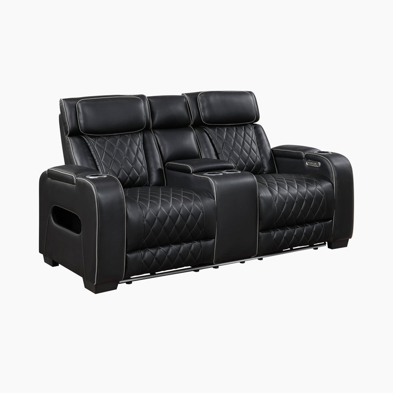 Dahmen 73.5" Modern & Contemporary Faux Leather Power Reclining Loveseat with Power Adjustable Headrests, USB Charging & Ambient LED Lighting