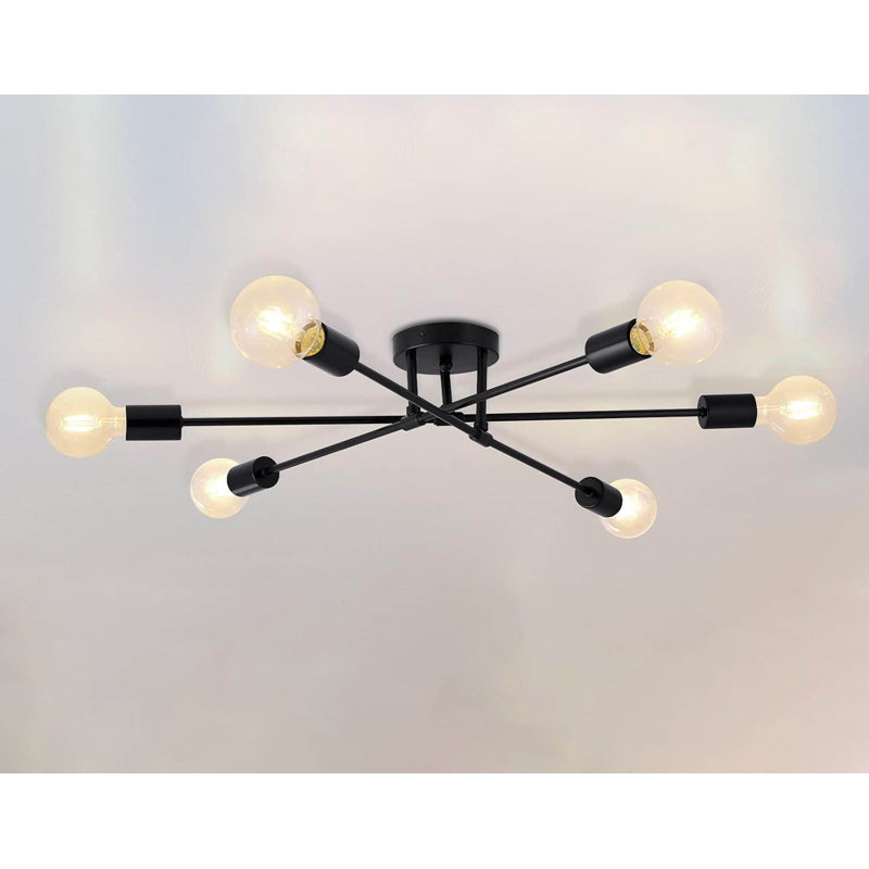 Plafonnier semi-encastré 6 lumières Modern Spoutnik, Noir