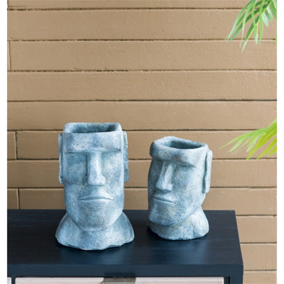 [easter Island Cement Statue Planter]5x5.5x9" Gray Stone-like Planter | 900ml Small-medium Plant Holder For Indoor Decor (6.8lbs)