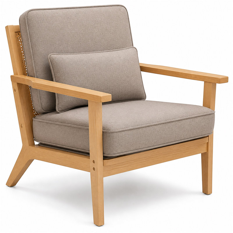 Chaise d'appoint avec coussins, dossier de style canne, taupe, intérieur