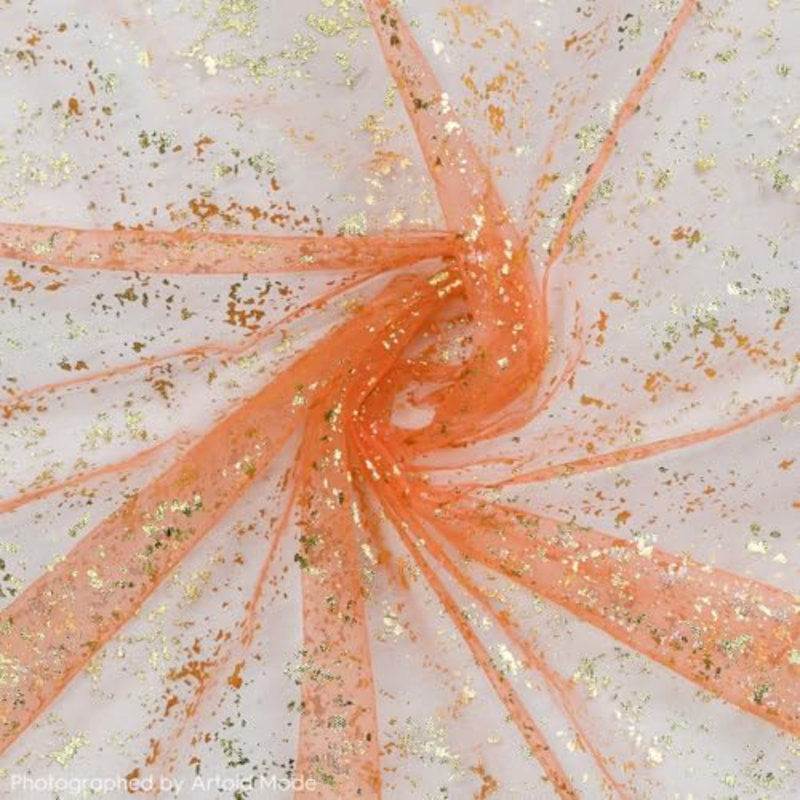 3PCS Orange Gold Gauze Table Runner 120 Inch 10FT, Glitter Metallic Foil Sheer Dining Wedding Anniversary Holiday Table Decor for Home Party