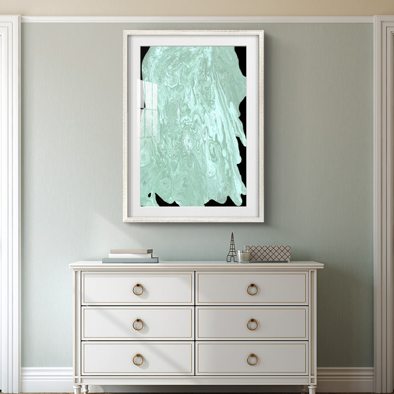Teal Cascade II -Framed Print, 19.5" H x 16.5" W, White