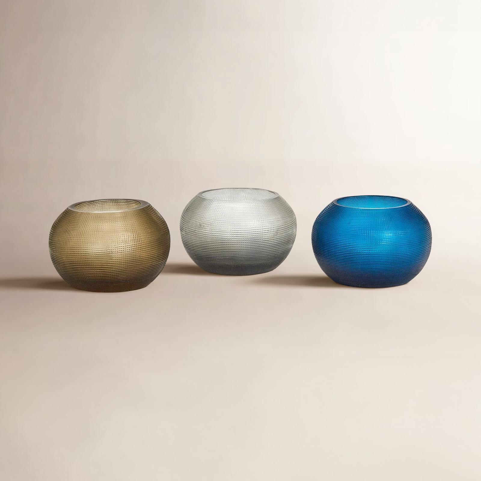 Set Of 3 Handcrafted Glass Votives