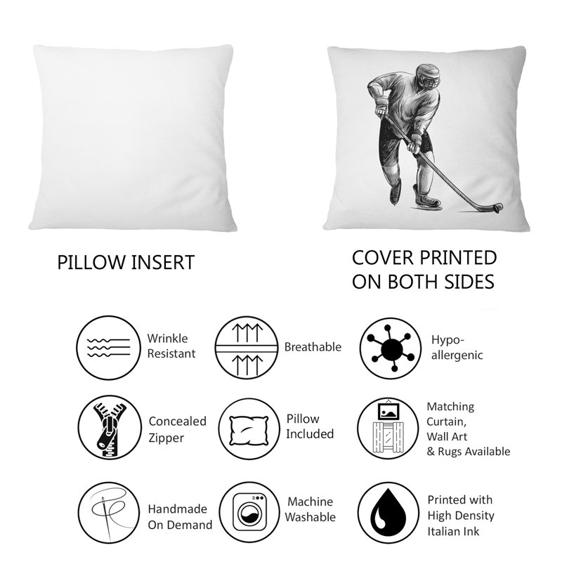 Croquis d'un joueur de hockey dans un sport d'hiver - Coussin 1