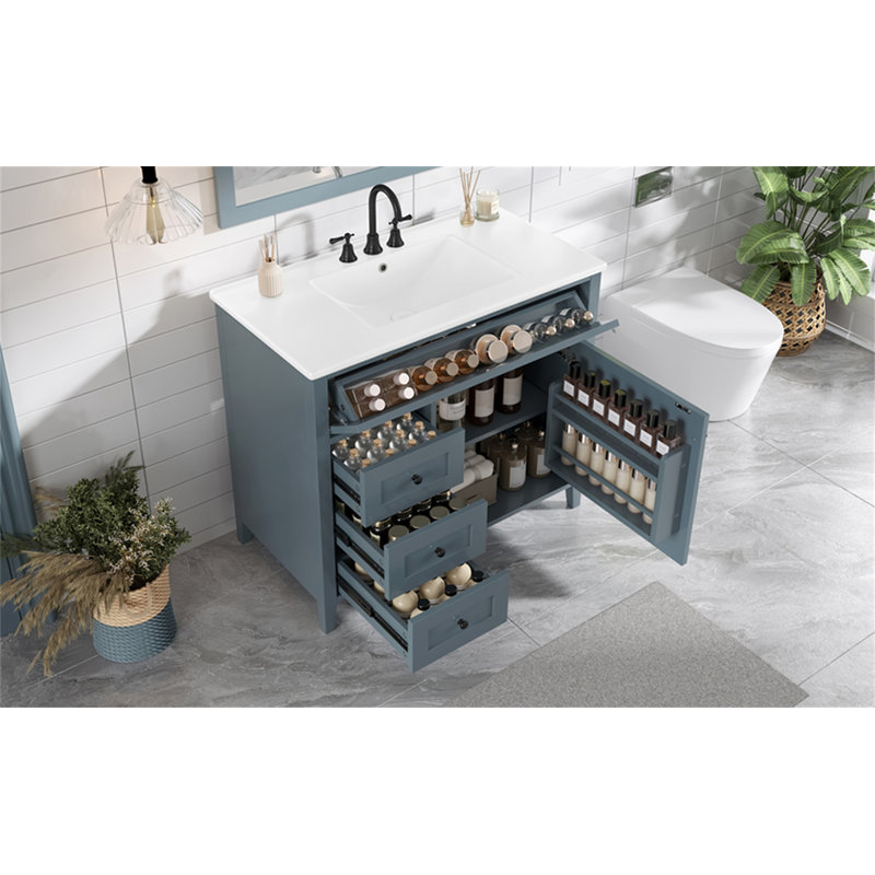 36-Inch Blue Gray Bathroom Vanity With Sink, Blue Gray