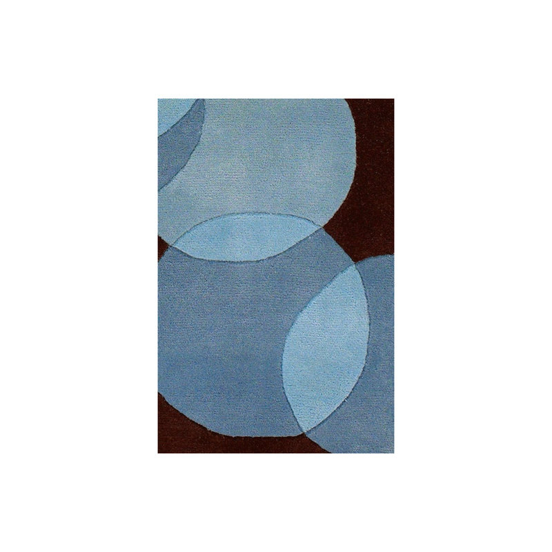 Osteen Authentic Hand-Tufted Handmade Brown, Beige & Blue Modern Overlapping Geometric Circles Wool Area Rug