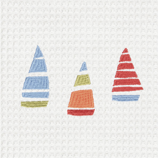 Row Boats Embroidered Waffle Weave Kitchen Dishtowel