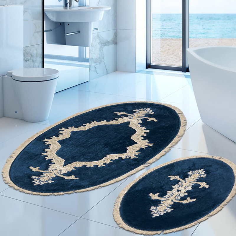 Ensemble de tapis de bain luxueux (2 pièces), 21,7 po x 25,6 po et 25,6 po x 45,3 po | 100% polyester, hauteur des poils de 0,6 po | Dessous antidérapant, antibactérien, lavable à la machine | Parfait pour le confort et le style de la salle de bain, d