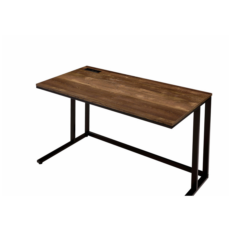 Walnut and Black Writing Desk with USB Port, Black