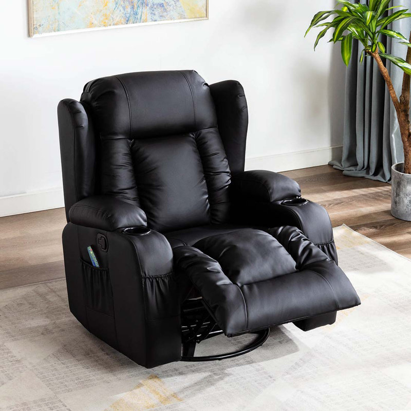 Deneishia 87cm Wide Standard Recliner with Massager, Black, Swivel / Rocker