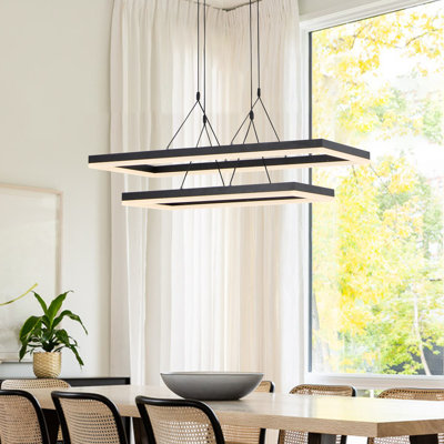 Antwaine 2-Light Modern Chandelier Rectangular Kitchen Island Pendant with Remote Control