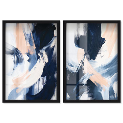 Sere Skies Duet Shadowbox Print Blue and Sage Art Set by Art Remedy, Black Frame, 30 x 45