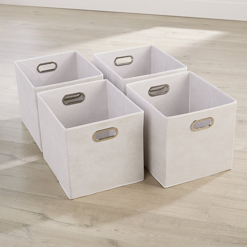 Pack of 4 Folding Soft Storage Utility Cube Basket Boxes, White