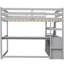 Lit mezzanine double gris avec système de bureau et d'étagère - Tablettes à deux tiroirs en bois de pin, splendeur pour une chambre luxueuse