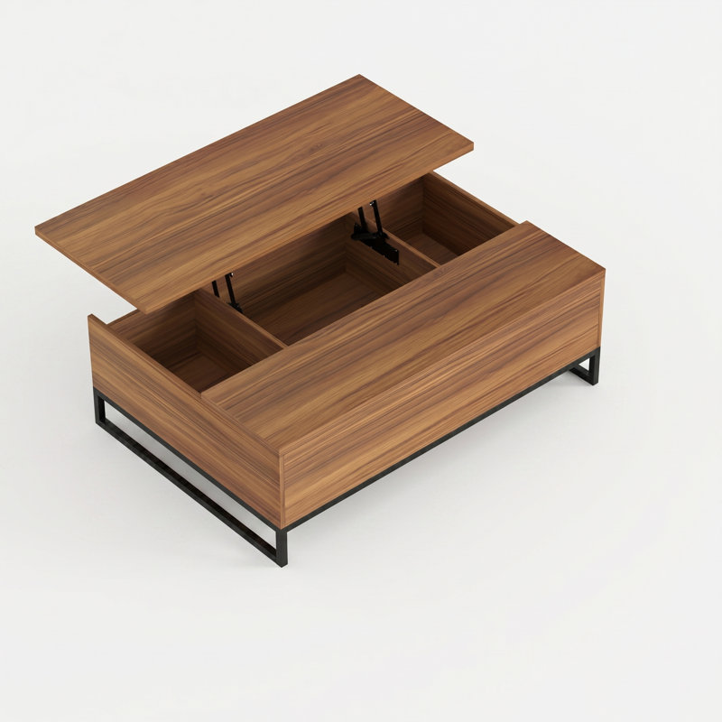 Table basse à plateau relevable en noyer 43 po avec base de rangement cachée en métal