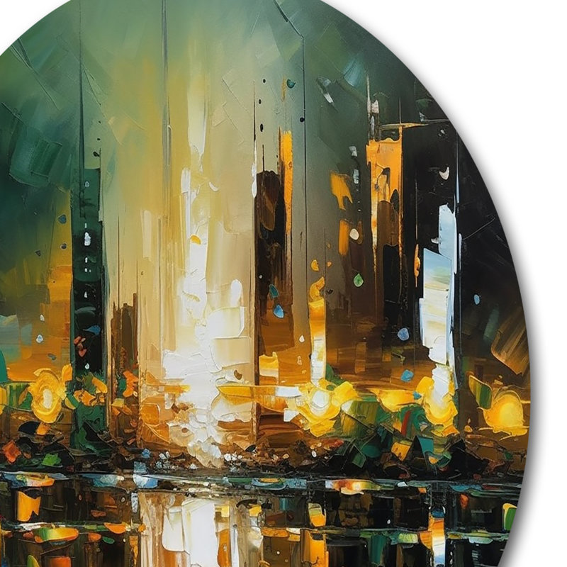 Abstract City Skyline1 - Art mural rond sur métal City, H 36 po x l 36 po x P 1 po