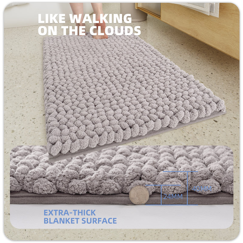 Droitwich Chenille Bath Rug, Light Gray, Single - 24" W x 59" L