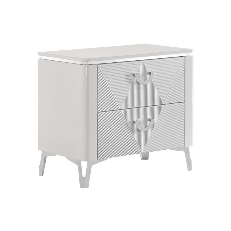 2-Drawer Nightstand With Dual USB Port, White High Gloss