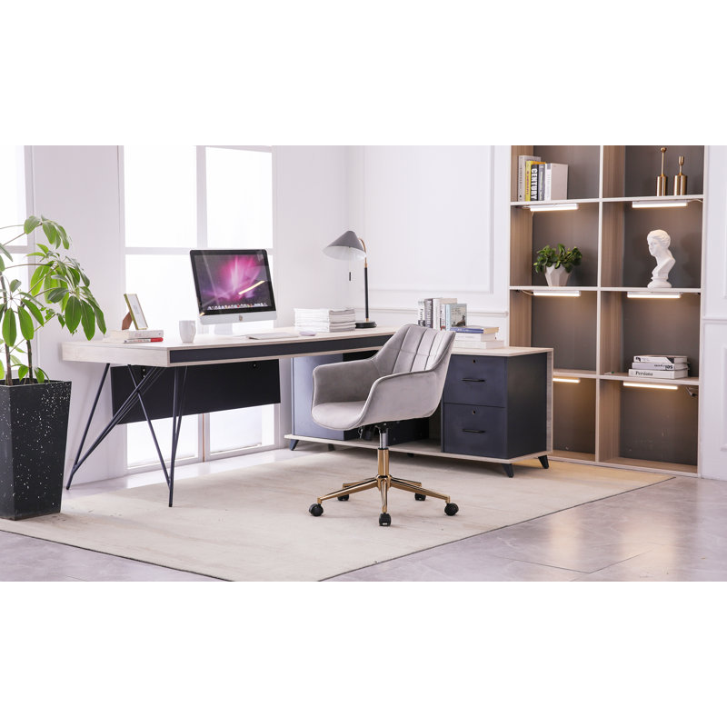 Ergonomic Velvet Upholstered Adjustable Height Swivel Casters Arms Included Metal Base Schick Task Chair, Gray