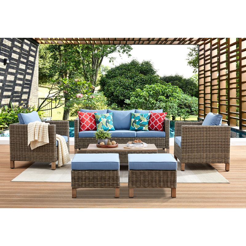 Ensemble de conversation modulaire avec coussins 6 pièces Duponta, Bleu