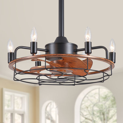 Ventilateur de plafond intérieur à tige verticale noire 20 po avec luminaire standard E12 Trevina, ampoule non incluse