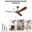 Ventilateur de plafond 60 po 3 pales en noyer massif sans lumière - télécommande, moteur à courant continu, intérieur / extérieur / patio (bord de mer / maison de campagne)-1109283312-1115238636