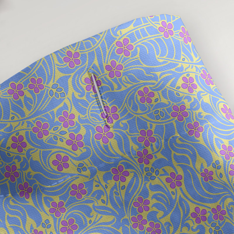 Rideau simple à motif floral tourbillons, Jaune/Bleu/Mauve