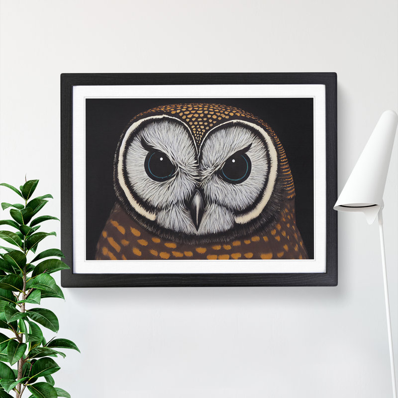 Ingenious Owl - Single Picture Frame Print, Black, 46cm H x 64cm W x 2cm D