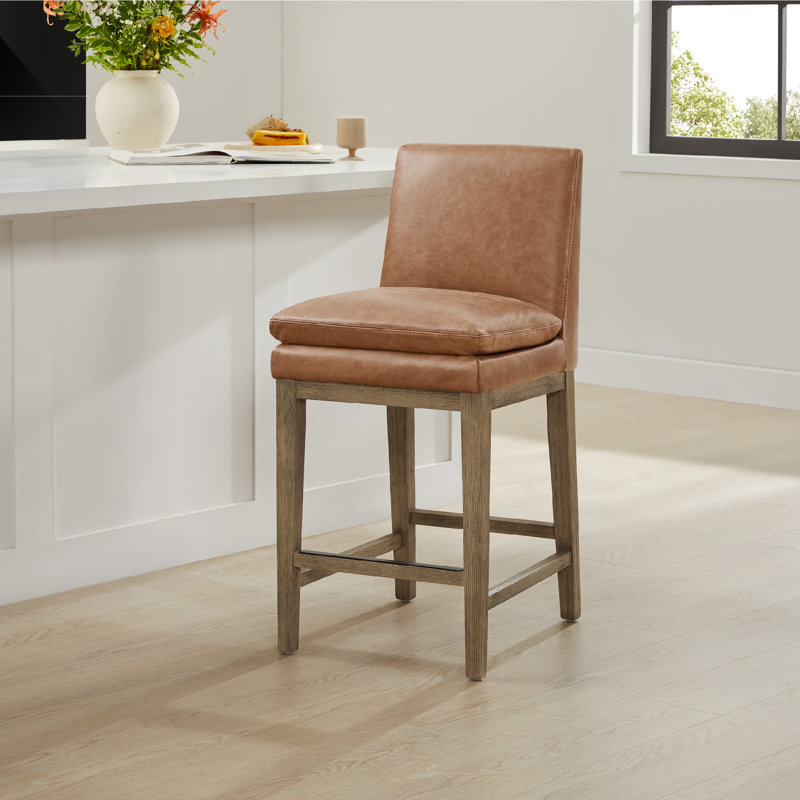 Bethea Genuine Leather Upholstered Counter Stool, Marseille Saddle Top Grain Leather