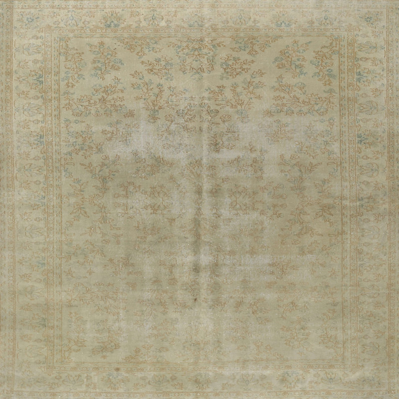 Tapis vert à motif floral, Carré 6 pi